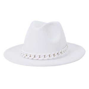 Wide brim fedora felt fedora with plastic chain